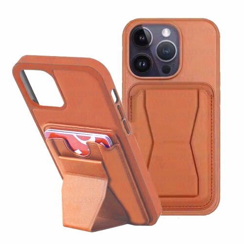 Image 1 de 2.. [CSmart] Étui à fente pour carte couvercle arrière avec béquille pour iPhone 14 Pro, brun