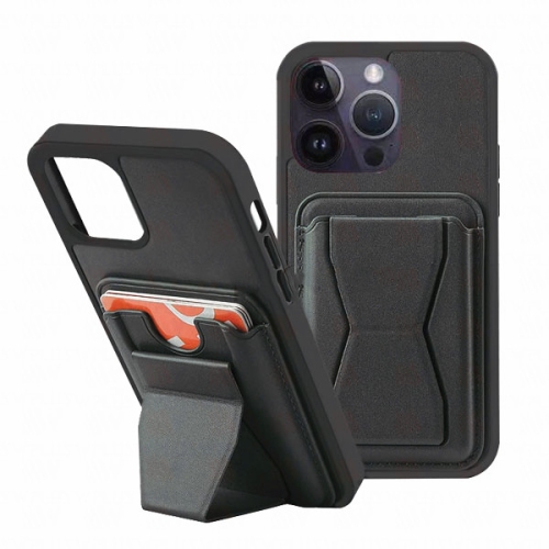 [CSmart] Étui à fente pour carte couvercle arrière avec béquille pour iPhone 14 Pro, noir