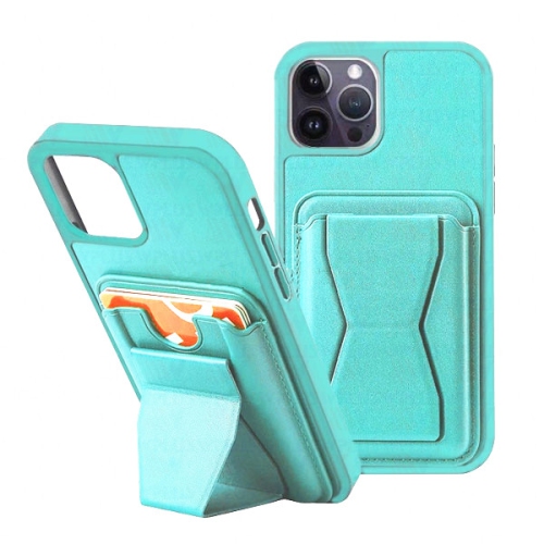 【CSmart】 Card Slot Case Back Cover with Kickstand for iPhone 15 Pro Max, Teal