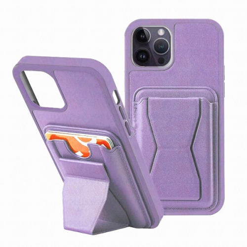 【CSmart】 Card Slot Case Back Cover with Kickstand for iPhone 15 Pro Max, Light Purple