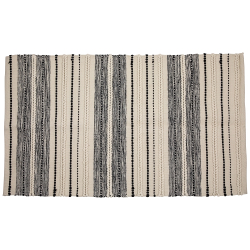 3.5' x 2.25' Cream and Black Twisted Textured Handloom Woven Outdoor Throw Rug