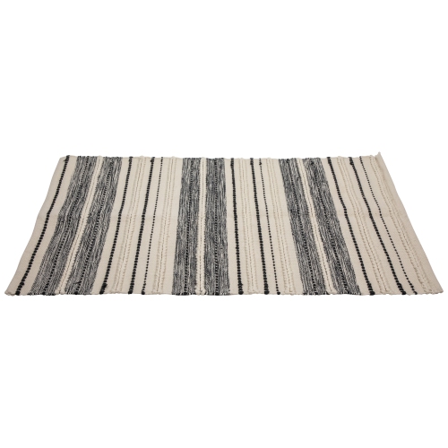 3.5' x 2.25' Cream and Black Twisted Textured Handloom Woven Outdoor Throw Rug