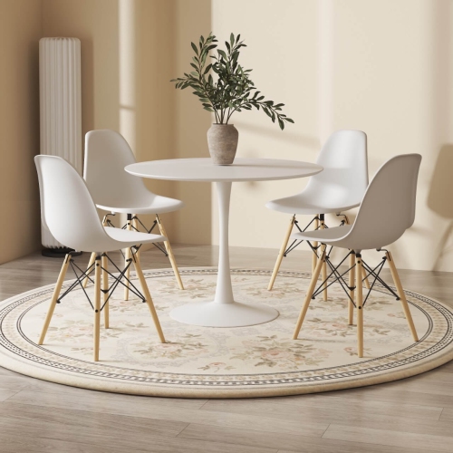 Aykah 35 Inch Round Modern Dining Table for 4 - Manufactured Wood Round Table - Saves Space with Metal Pedestal Base for Dining Room, Kitchen, Living