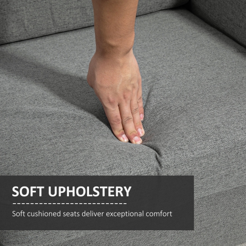 HOMCOM – Causeuse 56 po, canapé 2 places rembourré avec accoudoirs et pattes en bois pour le salon, la chambre à coucher, gris