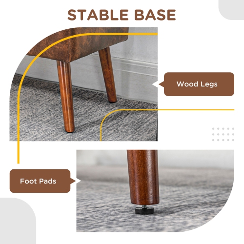 HOMCOM PU Leather Upholstered End of Bed Bench, 45" Bedroom Entryway Bench with Button Tufted Design and Wood Legs for Dining Room, Brown