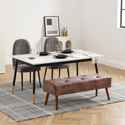 HOMCOM PU Leather Upholstered End of Bed Bench, 45" Bedroom Entryway Bench with Button Tufted Design and Wood Legs for Dining Room, Brown