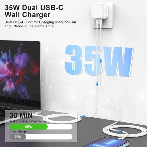 [Apple MFi CERT] 35W Dual USB-C fast Charger for iPhone 17 pro max / 16 pro max / 15 pro max , Dual USB-C fast Power Adapter, PD 3.0​​​​ for Macbook