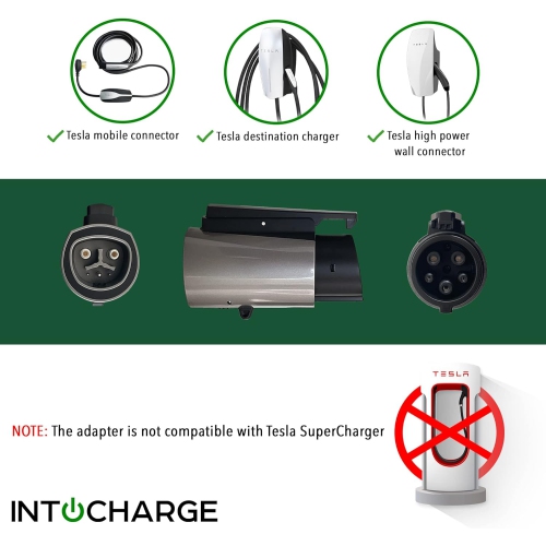 IntoCharge – Adaptateur de chargement Tesla à SAE J1772 | 60 a/240&nbsp;V AC | ajustement optimal | Configuration facile | Argent | compatible avec