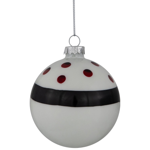 Shiny Finish Striped Christmas Glass Ball Ornaments - 3" - White and Black - Set of 4