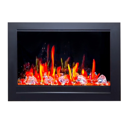 Image 1 de 5.. LiteDeer Homes – foyer électrique intelligent LiteStar de 33 po avec application, crépitements de feu, cristal semblable au diamant, noir –