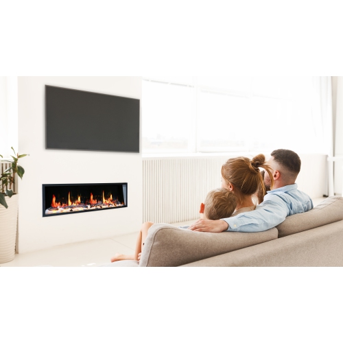 2025 New Litedeer Homes Latitude 55-inch Built-in Smart Electric Fireplace with Multi-Flame LED, Driftwood Logs & River Rocks, WiFi/App-Control,