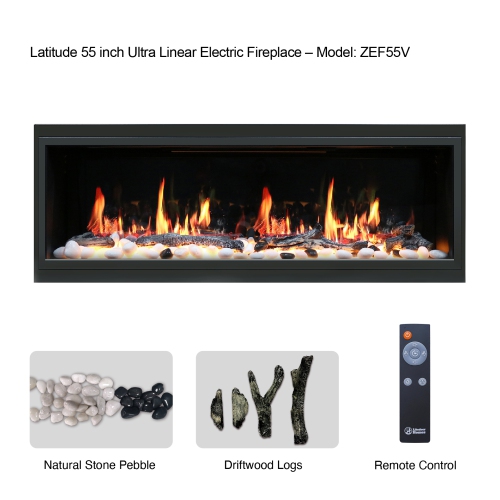 2025 New Litedeer Homes Latitude 55-inch Built-in Smart Electric Fireplace with Multi-Flame LED, Driftwood Logs & River Rocks, WiFi/App-Control,