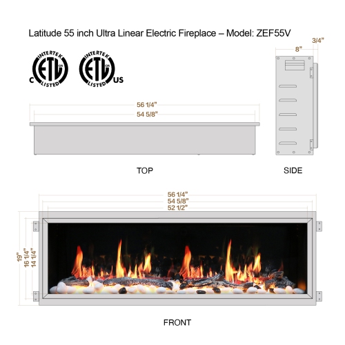 2025 New Litedeer Homes Latitude 55-inch Built-in Smart Electric Fireplace with Multi-Flame LED, Driftwood Logs & River Rocks, WiFi/App-Control,
