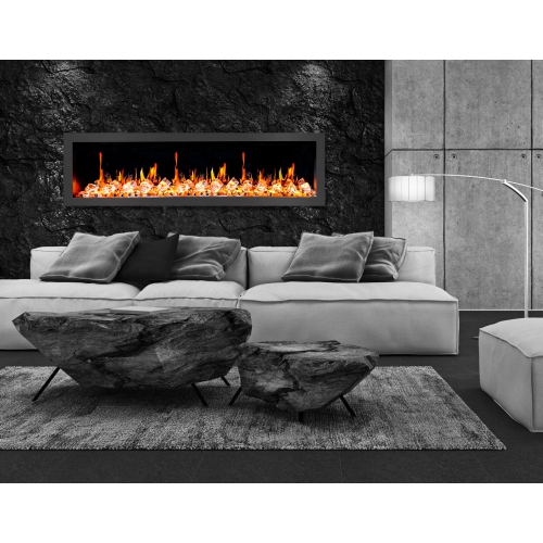 2025 New Litedeer Homes Latitude II 68" Smart Wall Mount Electric Fireplace with App Crushed Ice Rocks & Remote - ZEF68XC