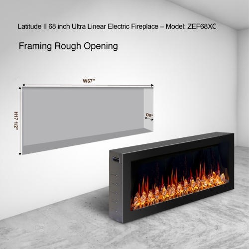 2025 New Litedeer Homes Latitude II 68" Smart Wall Mount Electric Fireplace with App Crushed Ice Rocks & Remote - ZEF68XC