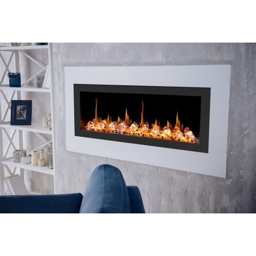 2025 New Litedeer Homes LatitudeII48-Inch Wall Mounted Smart Electric Fireplace with 3-Inch Trim , Multi-Flame LED, Crushed Ice Rocks,
