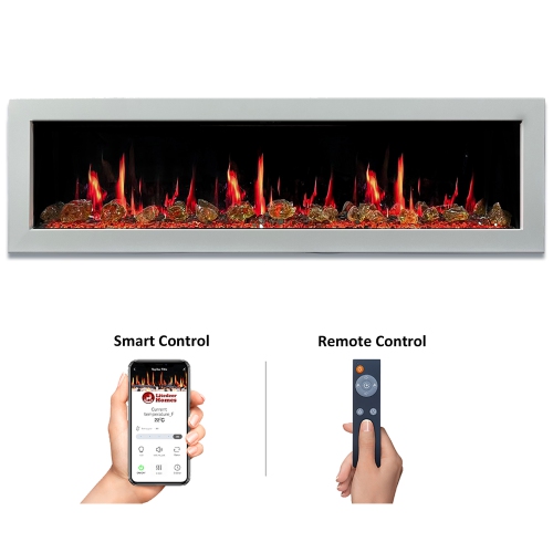 Litedeer Homes Gloira II 68" Smart Electric Fireplace with App, Crackling Fire Sounds, Reflective Amber Glass, White - ZEF68XAW