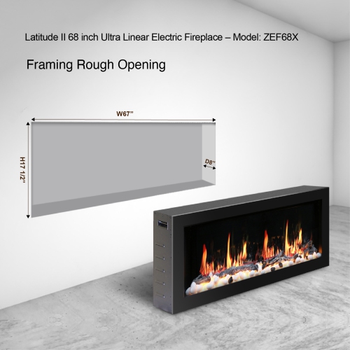 2025 New Litedeer Homes Latitude II 68" Smart Electric Fireplace with Multi-flame Style, APP Driftwood Log & River Rock - ZEF68X