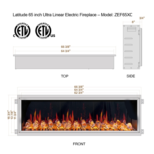 2025 New Litedeer Homes Latitude 65 inch Ultra-Slim Smart Electric Fireplace with Crackling Sounds, Diamond-like Crystal - ZEF65XC