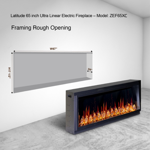 2025 New Litedeer Homes Latitude 65 inch Ultra-Slim Smart Electric Fireplace with Crackling Sounds, Diamond-like Crystal - ZEF65XC