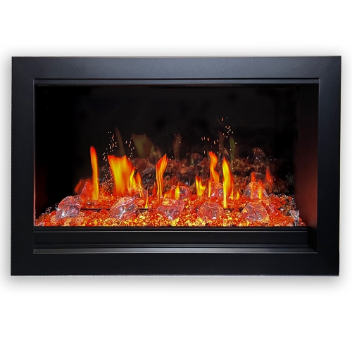 Litedeer Homes LiteStar 33" Smart Electric Fireplace with App, Crackling Fire Sounds, Reflective Amber Glass, Black - ZEF38VC-33A