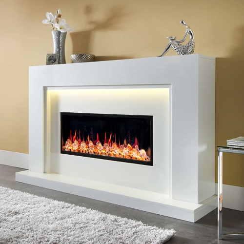 2025 New Litedeer Homes Latitude 45-inch Ultra-Slim Smart Electric Fireplace with 1-inch Trim, Multi-Flame LED, Crushed Ice Rocks,
