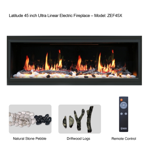 2025 NewLitedeer Homes Latitude 45" Ultra-Slim Smart Electric Fireplace – Multi-Flame LED, Driftwood Logs & River Rocks, WiFi/App-Control,