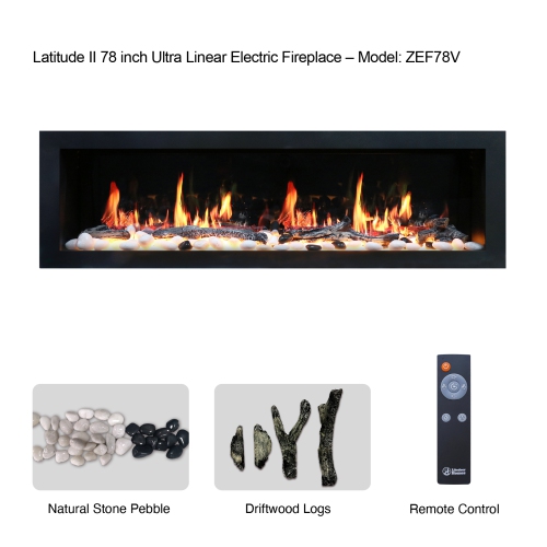 2025 New Litedeer Homes Latitude II 78-inch Wall Mount Smart Electric Fireplace with Crackling Sounds, Black
