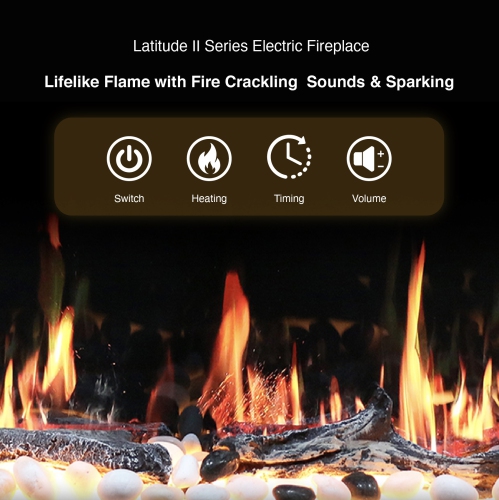 2025 New Litedeer Homes Latitude II 78-inch Wall Mount Smart Electric Fireplace with Crackling Sounds, Black