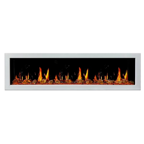 Litedeer Homes Gloira II 78" Smart Electric Fireplace with App, Crackling Fire Sounds, Reflective Amber Glass, White - ZEF78VAW