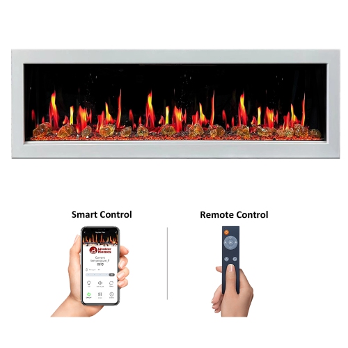 Litedeer Homes Gloira II 78" Smart Electric Fireplace with App, Crackling Fire Sounds, Reflective Amber Glass, White - ZEF78VAW