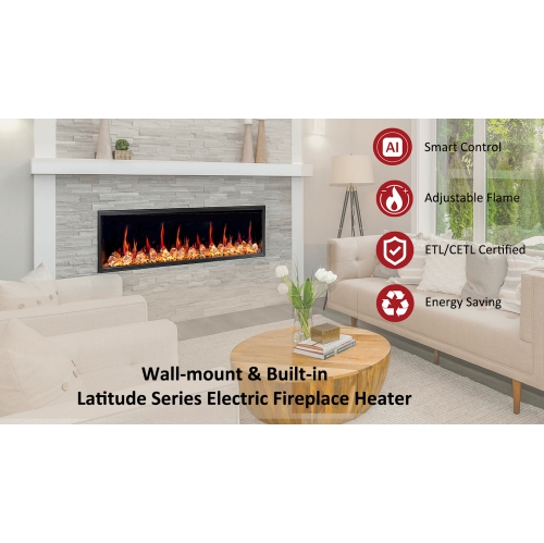 2025 New Litedeer Homes Latitude 55 inch Built-in Smart Electric Fireplace with Crackling Sounds, Diamond-like Crystal - ZEF55VC