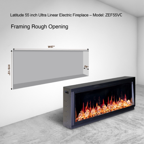 2025 New Litedeer Homes Latitude 55 inch Built-in Smart Electric Fireplace with Crackling Sounds, Diamond-like Crystal - ZEF55VC