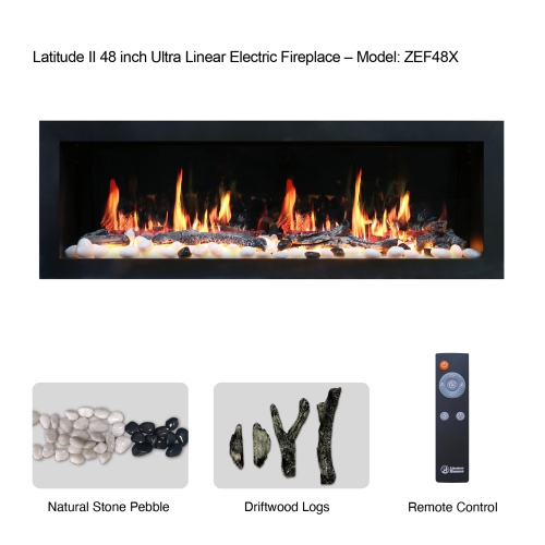 2025 New Litedeer Homes Latitude II 48-in Wall Mounted Smart Electric Fireplace with App, Crackling Sounds, Driftwood Log & River Rock - ZEF48X