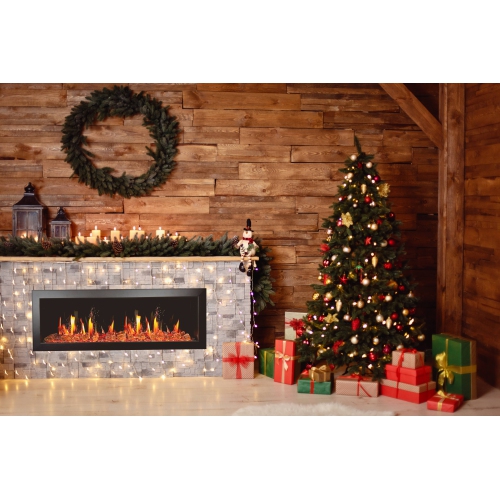 2025 New Litedeer Homes Latitude II 58-inch Wall-Mounted Smart Electric Fireplace with Crackling Sounds, Multi-Flame Style, APP Reflective Amber