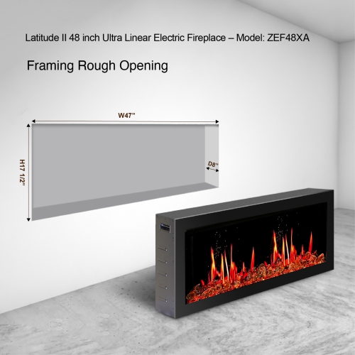 Litedeer Homes Latitude II 48" Smart Electric Fireplace with App, Crackling Fire Sounds, Reflective Amber Glass, Black - ZEF48XA