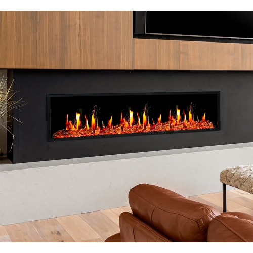 Litedeer Homes Latitude 65" Smart Electric Fireplace with App, Crackling Fire Sounds, Reflective Amber Glass, Black - ZEF65XA