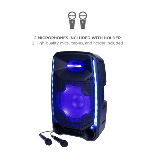 Refurbished Total PA™ Ultimate High-Power Speaker System with Premium Wide Sound, Ultimate Bass™ and Edge-Glow™ Lights with 2 microphones included