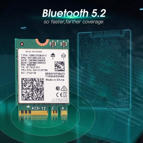Carte Wi-Fi IntAX210NGW, carte Wi-Fi sans fil 6E AX210NGW M.2 2230 BT5,2 802,11ax 160&nbsp;MHz tribande 2x2 MU-MIMO AX210 3000&nbsp;Mb/s NGFF, prise