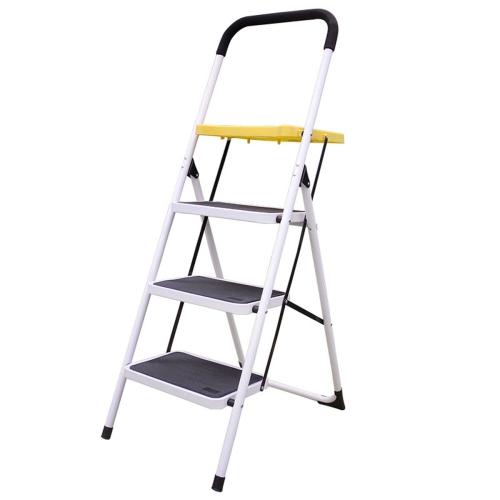 STANZ  (Tm) 3 Steps Steel Ladder With Tool Tray And Hand Grip, Three Steps Ladder 300 Pound Capacity