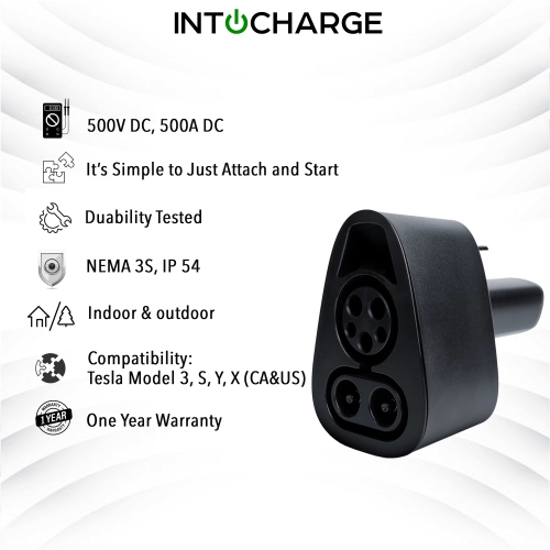 IntoCharge CCS Combo 1 to Tesla Charging Adapter for DC Fast Charging | 250kW Power / 500 Amp / 50V DC | Optimal Fit | Easy Setup | Black |