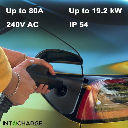IntoCharge – Adaptateur de chargement SAE J1772 à Tesla |19,2kW / 80 amp / 240VAC | ajustement optimal et configuration facile | compatible avec tous