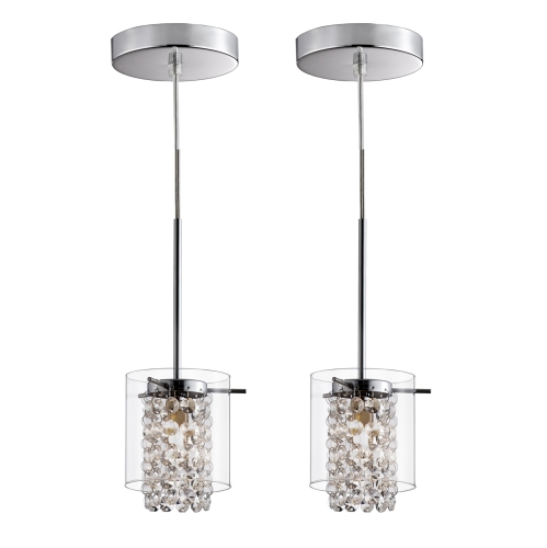 BAZZ  2 Pack Pendants With Clear Round Glass Shades And Glass Beads, Ceiling Light Fixture Bulbs Included, Pr3811El