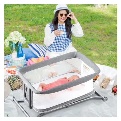 Borncerella bassinets model b 2 in 1 for newborn baby, gray