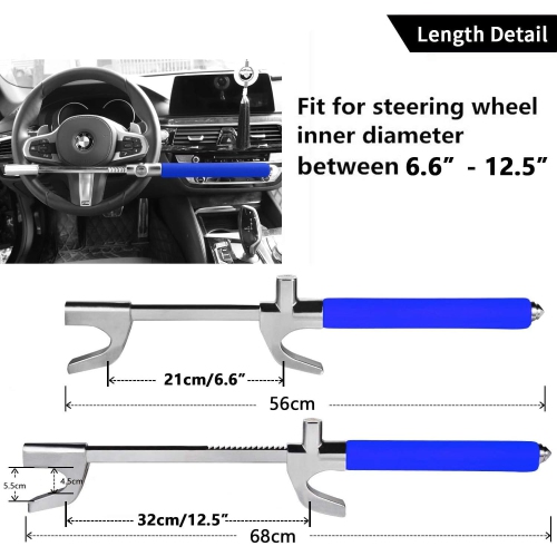 Steering Wheel Lock for Cars,Wheel Lock,Vehicle Anti-Theft Lock,Adjustable Length Clamp Double Hook Universal Fit Emergency Hammer Window Breaker