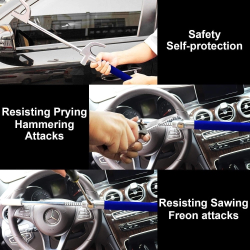 Steering Wheel Lock for Cars,Wheel Lock,Vehicle Anti-Theft Lock,Adjustable Length Clamp Double Hook Universal Fit Emergency Hammer Window Breaker