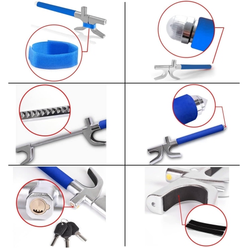 Steering Wheel Lock for Cars,Wheel Lock,Vehicle Anti-Theft Lock,Adjustable Length Clamp Double Hook Universal Fit Emergency Hammer Window Breaker