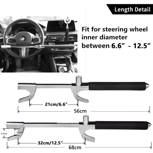 Steering Wheel Lock for Cars,Wheel Lock,Vehicle Anti-Theft Lock,Adjustable Length Clamp Double Hook Universal Fit Emergency Hammer Window Breaker