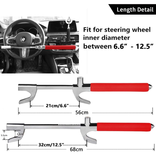 Steering Wheel Lock for Cars,Wheel Lock,Vehicle Anti-Theft Lock,Adjustable Length Clamp Double Hook Universal Fit Emergency Hammer Window Breaker