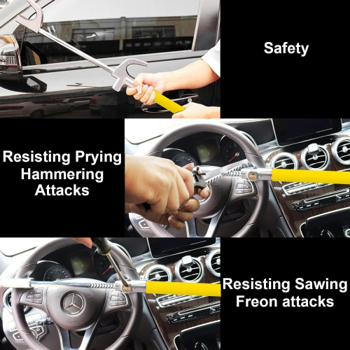 Steering Wheel Lock for Cars,Wheel Lock,Vehicle Anti-Theft Lock,Adjustable Length Clamp Double Hook Universal Fit Emergency Hammer Window Breaker